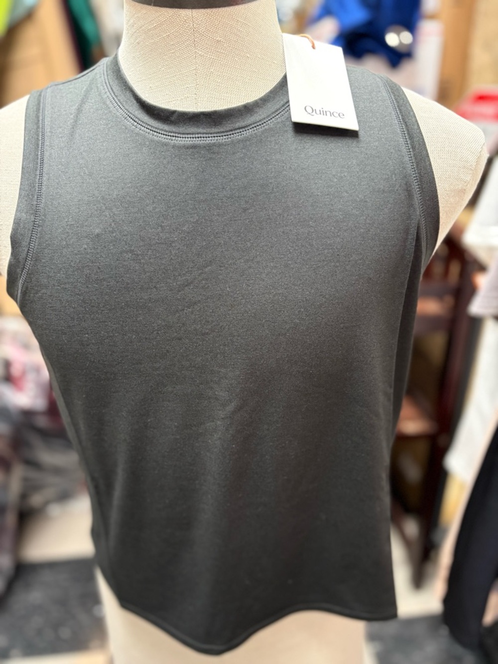 Quince flowknit breeze high neck dark Grey no sleeve tee shirt